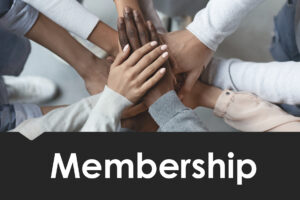 Graphic for a membership includes several hands stacked on top of each other in unity.